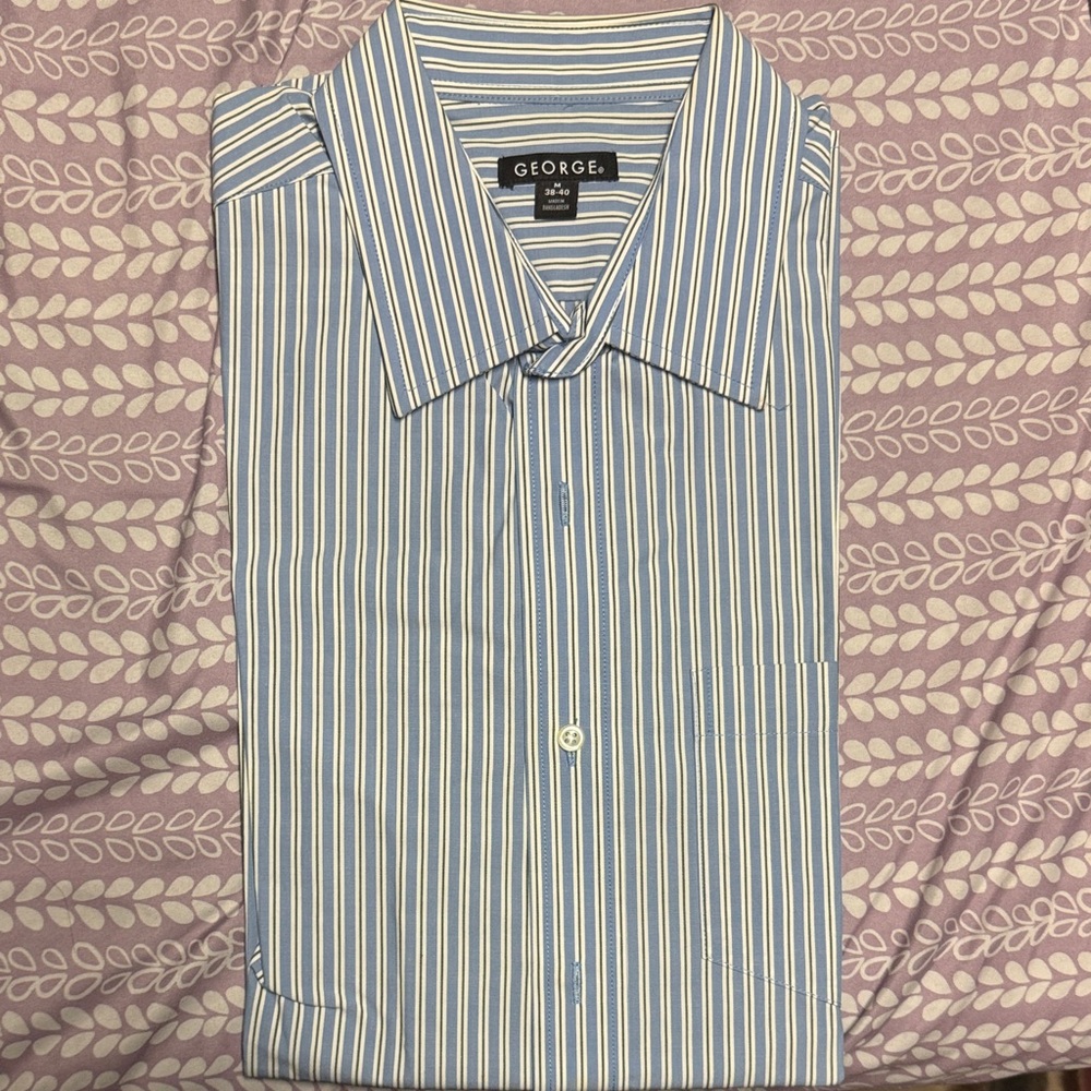 George Men's Classic Blue and White Striped Dress Shirt